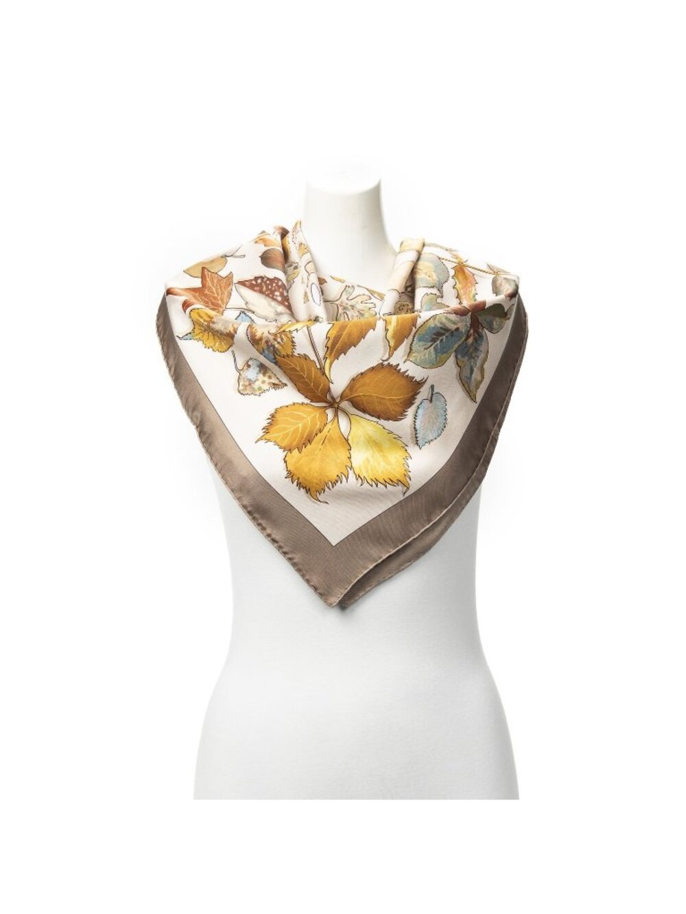 Hermes Scarf Light Brown Beige Green Twill Silk